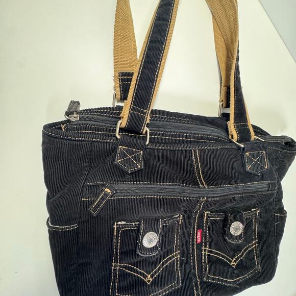 Vintage Rare Y2K Levi's Black Corduroy Shoulder Bag Retro Casual Boho Goth - Picture 8 of 11